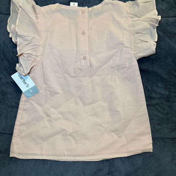 Carter's Girls Pink Eyelet Ruffle Top, Fully Lined, Size 6, Casual Blouse - Picture 3 of 8